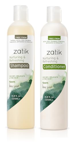 Zatik Naturals Shampoo & Conditioner Set - Nourishing Neem & Bay Leaf for Delicate Hair - 10.8oz