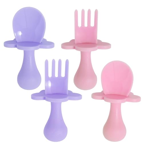 Grabease Baby Spoon Set - Supports Self-Feeding, BPA & Phthalate Free - Blush & Lavender, 2 Sets