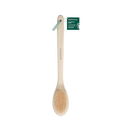 EcoTools Buff + Polish Bath Brush - Exfoliates & Cleanses, Vegan Nylon Bristles - Long Handle