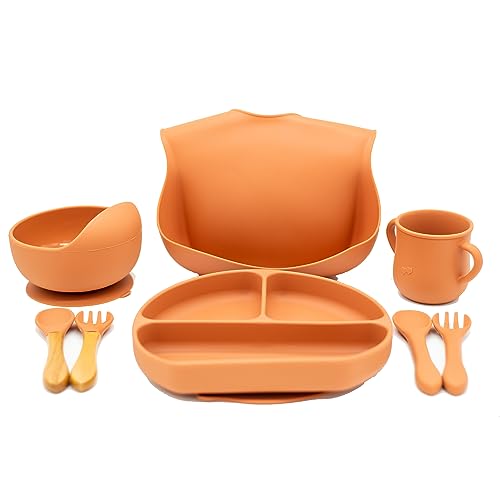 Baby Led Weaning Feeding Set - Food-Grade Silicone, BPA Free, Strong Suction - Terracotta