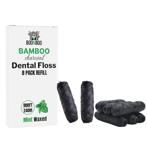 BOONBOO Dental Floss Refill - PFAS-Free, Charcoal Woven, Mint Flavor, 8 Pieces, 800FT