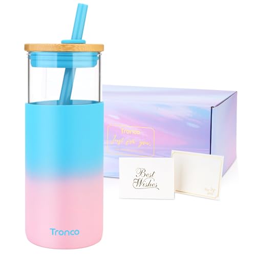 Tronco 20 oz Glass Water Bottle - Stylish Bamboo Lid, Silicone Sleeve, BPA Free - Gift Ready