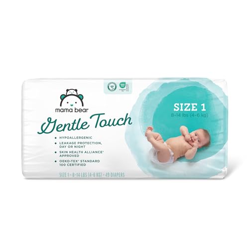 Mama Bear Gentle Touch Diapers - Hypoallergenic, Leak Protection, Size 1, 49 Count