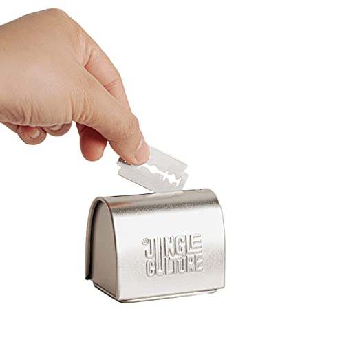 Jungle Culture Razor Blade Disposal Container - Safe Storage, Recyclable Steel - Holds 100+ Blades