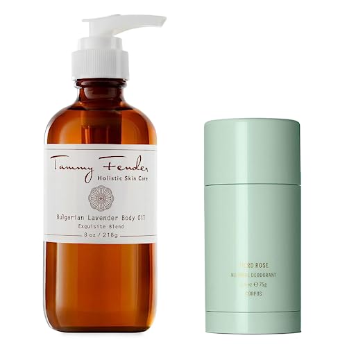 Tammy Fender Bulgarian Lavender Body Oil & Corpus Third Rose Deodorant - Nourishing, Vegan - 8oz