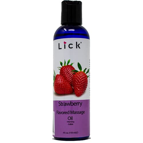 Lick Strawberry Massage Oil - Moisturizing, Natural Vitamin E, Edible for Couples - 4 oz