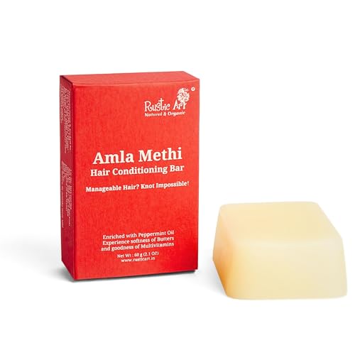 Rustic Art Amla Methi Hair Conditioning Bar - Soft, Tangle-Free, Glossy Hair - 2.1 Oz