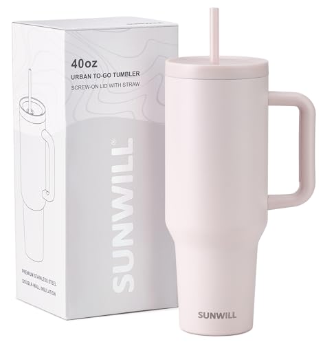 SUNWILL 40 oz Insulated Tumbler - Keeps Drinks Chilled, Durable Stainless Steel - Rose Quartz