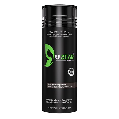 Ustar Hair Building Fibers - Instantly Conceals Thinning Hair, 100% Natural, 9 Shades - 27.5g