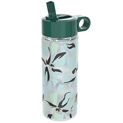 Pyrex 24-Oz Color Changing Glass Water Bottle - Leakproof, BPA-Free Silicone Coating, Lily Floral