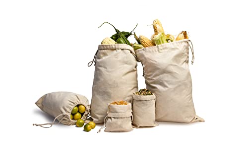 ecogreentextiles Produce Bags - Organic Cotton, Durable & Reusable Drawstring Pouches, 50 Pack