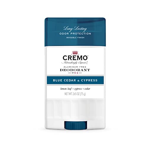 Cremo Blue Cedar & Cypress Deodorant - Long-Lasting Odor Protection, Woodsy Scent - 2.65oz