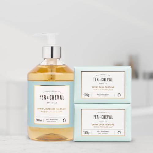 Fer à Cheval Aqua Tangerine Soap Set - Nourishing Sweet Almond & Shea Butter - 2 Bars + 500ml