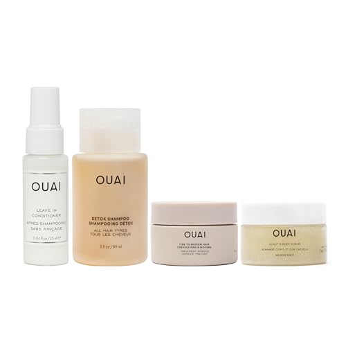 OUAI Travel Hair Care Set - Nourishing Conditioner, Detox Shampoo & Exfoliating Scrub - 4 Count