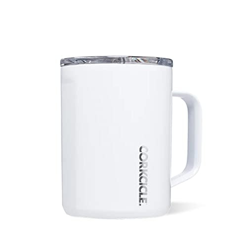 Corkcicle Travel Coffee Mug - Triple Insulated, Spill Proof, Dishwasher Safe - Gloss White, 16oz