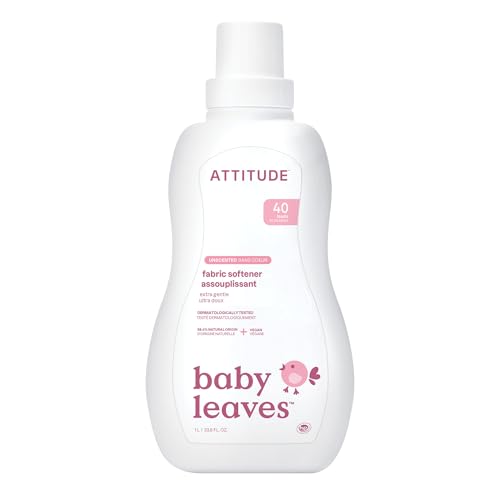 ATTITUDE Baby Fabric Softener - Plant-Based, Dermatologically Tested, Vegan - 40 Loads, 33.8 Fl Oz