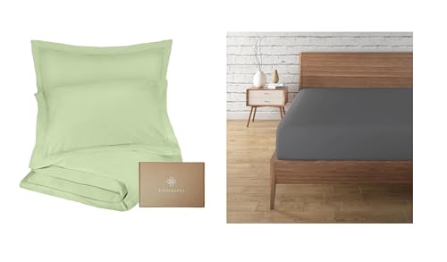 BIOWEAVES Organic Cotton Duvet Cover Set - Soft, Allergy-Friendly, 106x92 inches, Seedling Green