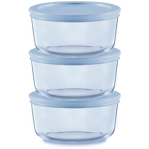 Pyrex Colors Food Storage Containers - BPA-Free, Durable Glass, Compact Nesting, 2-Cup (3-Pack)