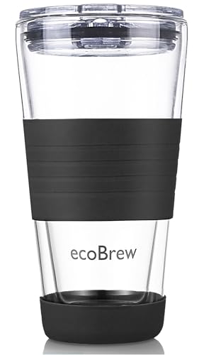 ecoBrew Double Wall Glass Tumbler - Insulated, BPA-Free, Dishwasher Safe, 16oz Black