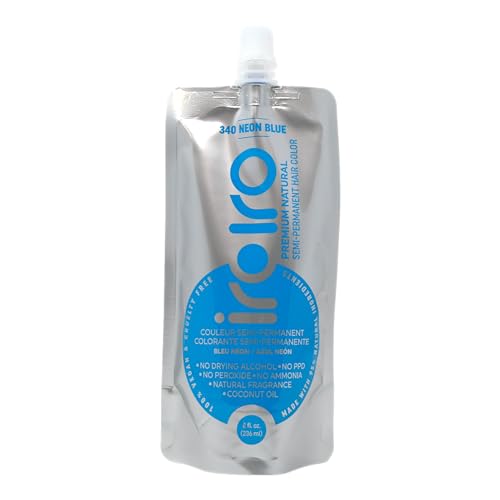 IROIRO Premium Semi-Permanent Hair Color - Vibrant, Nourishing Coconut Formula - 8oz Neon Blue