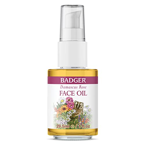 Badger Face Oil - Antioxidant-Rich, Certified Organic Rose Oil for Hydration - 1 oz Glass Bottle