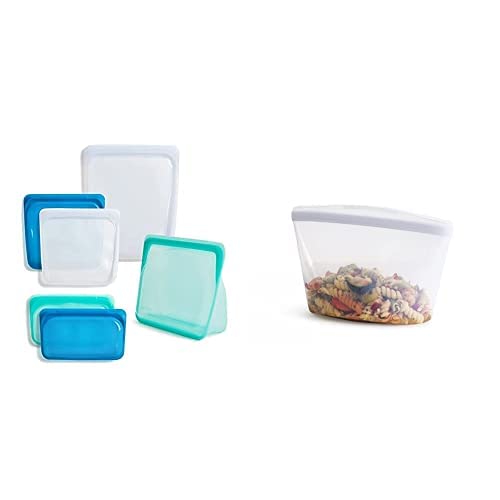 Stasher Silicone Storage Bags - Versatile Meal Prep, Reusable & Leakproof - 7-Pack Starter Kit