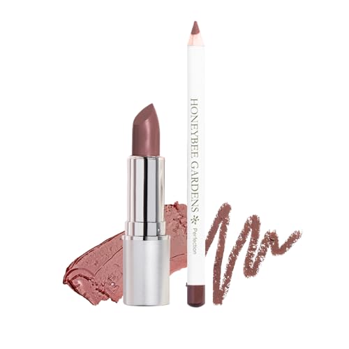 Honeybee Gardens Lip Liner & Lipstick Set - Vegan, Gluten-Free, Warm Mocha & Neutral Rose