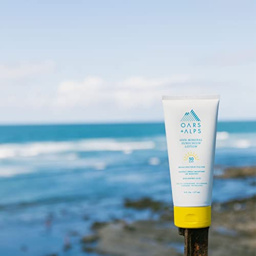 Oars + Alps Mineral Sunscreen SPF 50 - Hydrating with Hyaluronic Acid, Water Resistant - 6 Fl Oz