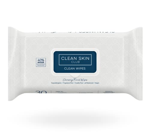 Clean Skin Club Facial Cleansing Wipes - Extra Large, Moisturizing, Dermatologist Tested - 30 Count