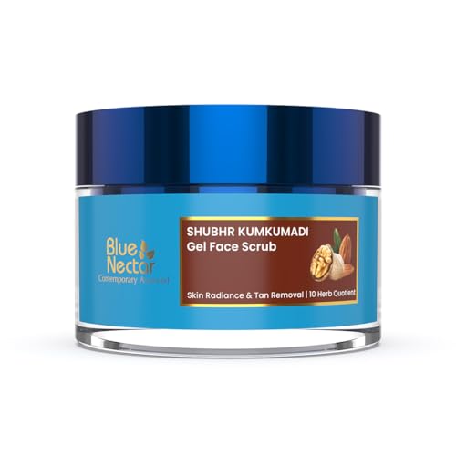 Blue Nectar Kumkumadi Body Scrub - Glowing Skin, Tan Removal, Plant-Based Ingredients - 1.76 fl oz