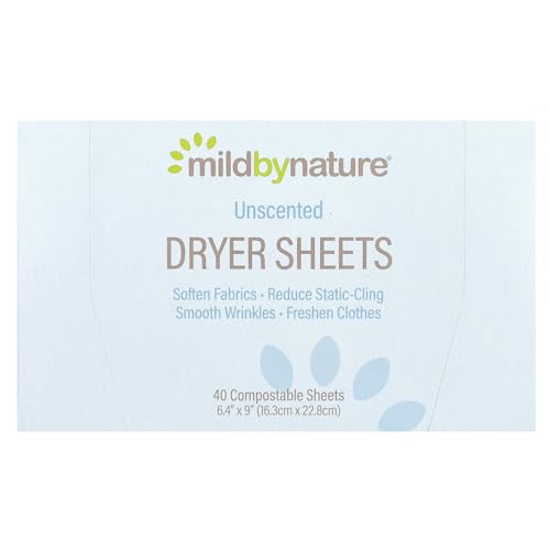 Mild By Nature Dryer Sheets - Unscented, Compostable, 100% Recycled Box - 40 Count