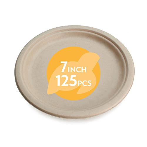 Earth's Natural Alternative Compostable Plates - Heavy-Duty, Unbleached Bamboo - 7" 125 Pack