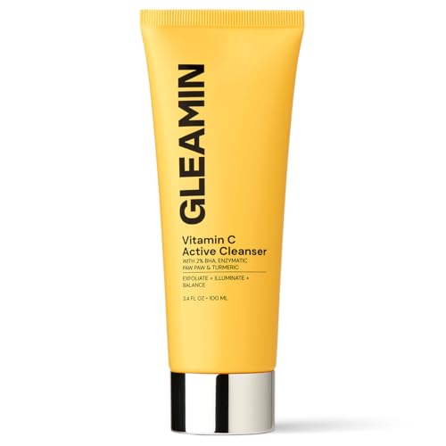 Gleamin Vitamin C Face Cleanser - Brightening, Exfoliating with 2% BHA, Fragrance-Free - 3.4 FL OZ