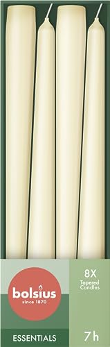 Bolsius Tapered Candle - Ivory, Natural Vegan Wax, 7-Hour Burn Time - 24.5 cm, 8-Pack