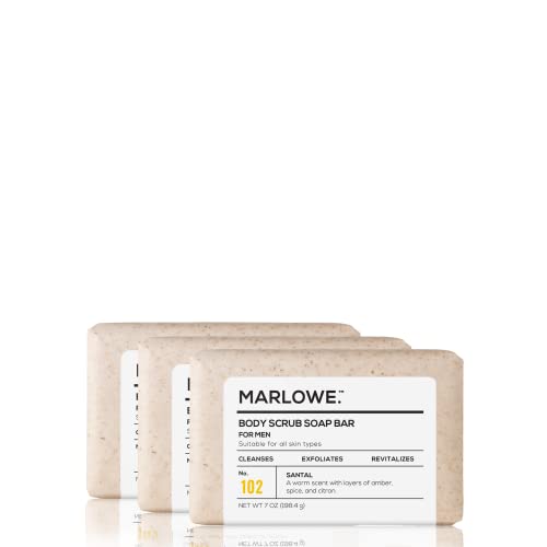 MARLOWE. No. 102 Men's Body Scrub - Exfoliates & Nourishes, Warm Santal Scent - 7oz (3 Bars)