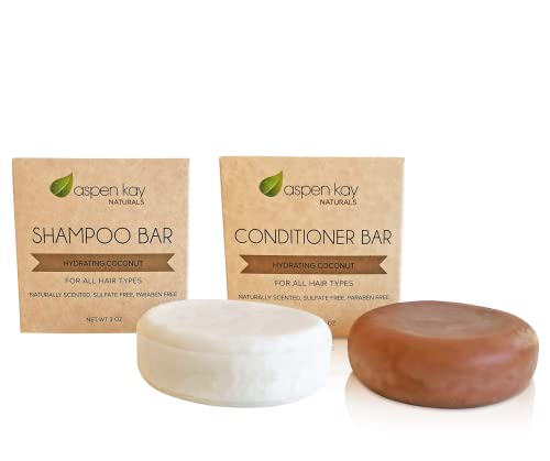 Aspen Kay Naturals Shampoo & Conditioner Bar Set - Hydrating Coconut, Organic Ingredients - 5.3oz