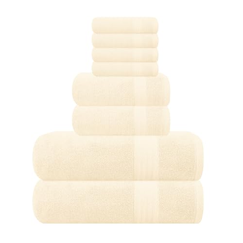 GLAMBURG Ultra Soft Towel Set - 100% Pure Cotton, Quick-Drying, 8-Piece - Olive Green