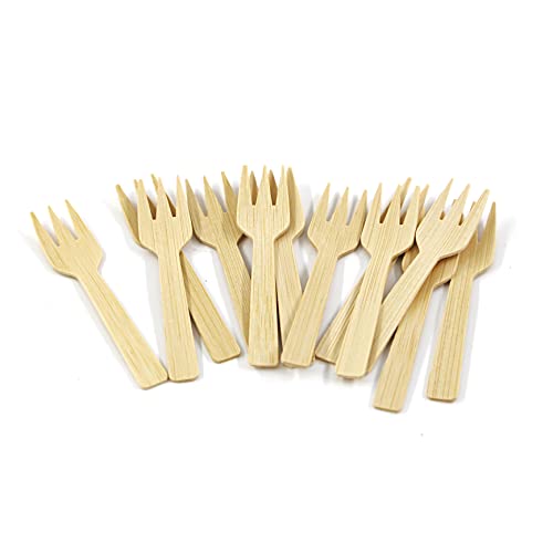 Bamboo Utensils 200PK Mini Forks - 100% Biodegradable, Plastic-Free, Perfect for Events - 3.54"