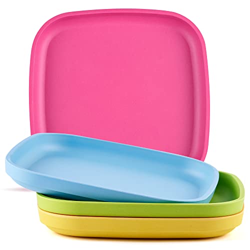 GET FRESH PLA Kids Plates Set - BPA-Free, Melamine-Free, Microwave Safe - 4-Pack for Toddlers