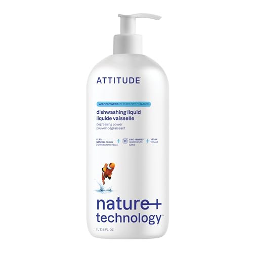 ATTITUDE Dishwashing Liquid - EWG Verified, Vegan, Plant-Based, Naturally Derived - 33.8 Fl Oz