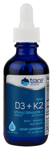 Trace Minerals Liquid Ionic Vitamin D3 + K2 - Supports Bone Health & Immunity - 2 fl oz