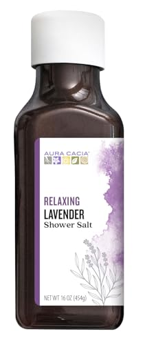 Aura Cacia Lavender Shower Salts - Calming Aroma, Infused with Bulgarian Lavender - 16oz