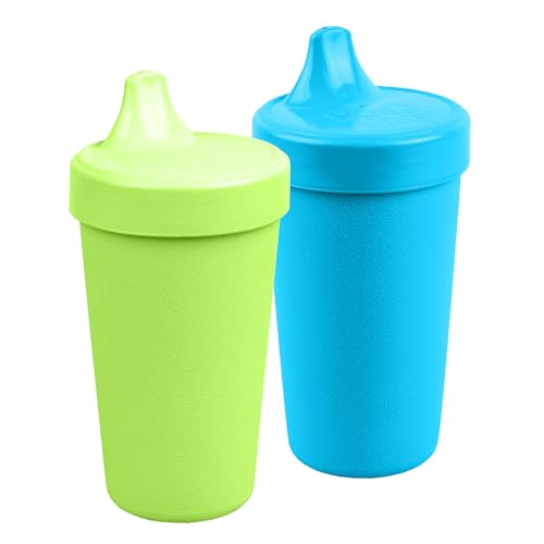 Re-Play Sippy Cups - Leak-Proof, Durable, Dishwasher Safe - 10oz, Lime Green/Sky Blue, 2-Pack