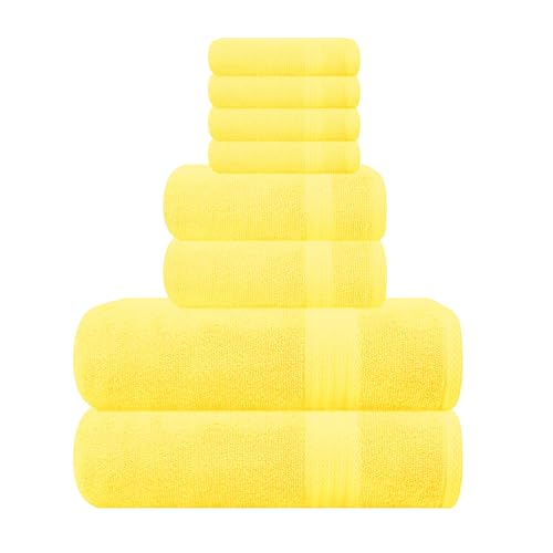 GLAMBURG Ultra Soft Towel Set - 100% Pure Cotton, Durable & Absorbent - Yellow, 8-Piece