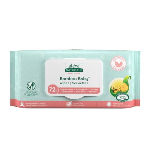 Aleva Naturals Bamboo Baby Wipes - Hypoallergenic, Biodegradable, Natural Ingredients - 72 Count