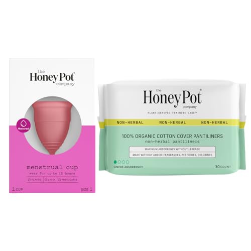 The Honey Pot Company Menstrual Cup Bundle - Hypoallergenic, Organic Cotton Liners - Size 1