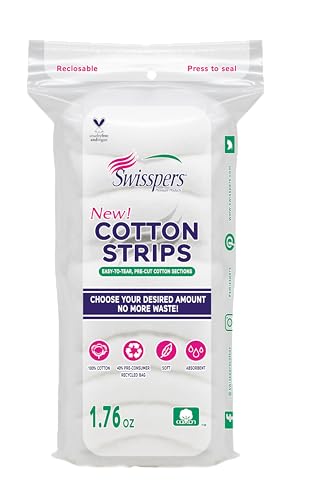 Swisspers Cotton Strips - Soft, Absorbent, Hypoallergenic, Reclosable Bag - 3 Bags (1.76 oz Each)