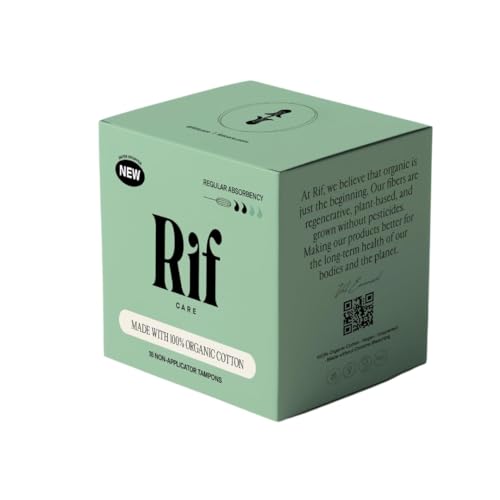 Rif Care Organic Cotton Tampons - Comfort, No Waste, Patented Security Veil - 18 Count