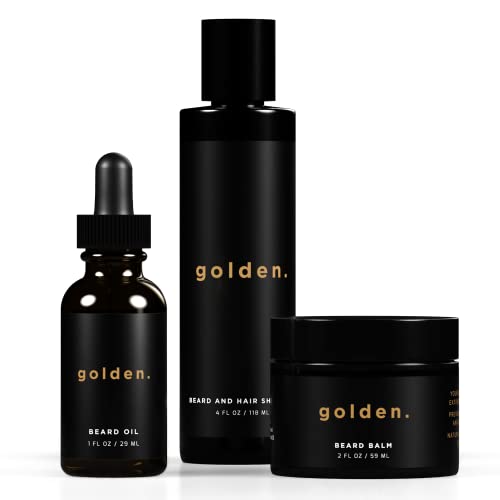 Golden Grooming Co. Men's Beard Kit - Nourishes, Softens, and Promotes Growth - 3 Items