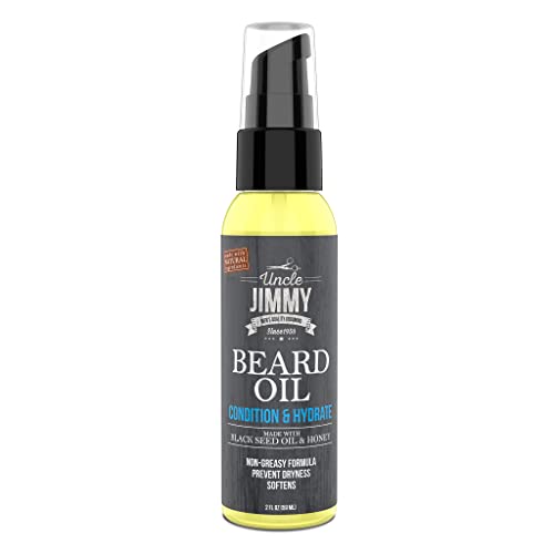 Uncle Jimmy Beard Oil - Restores Moisture, Softens Facial Hair, Black Seed Oil & Honey - 2oz